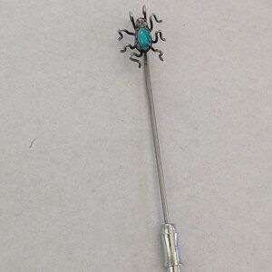 Native Tribal Sterling Silver Turquoise Small Spider Stick Pin